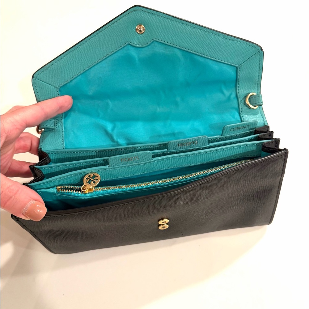 TORY BURCH•black saffiano leather envelope travel organizer clutch bag - Picture 7 of 11